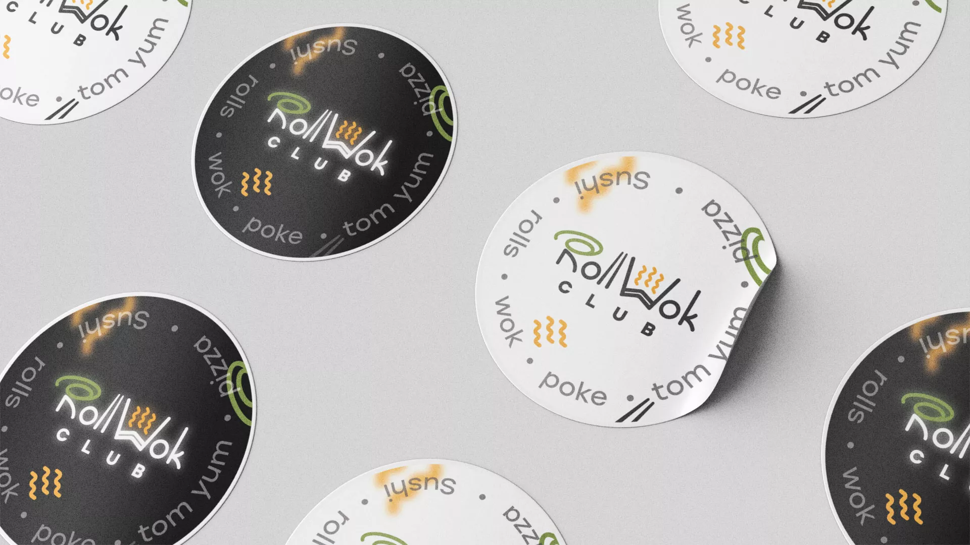 Разработка наклеек для суши-бара «Roll Wok Club» в Химках